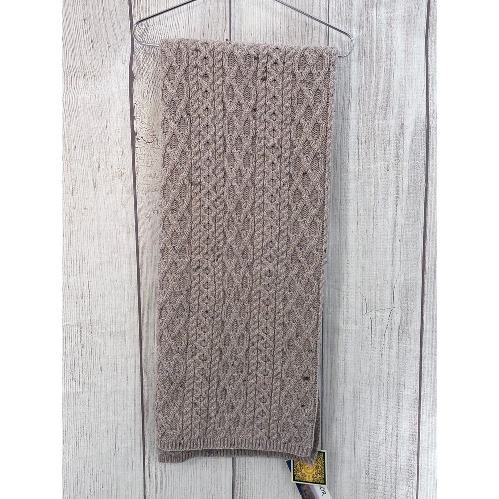 Aran Mor Ireland Cable Knit Throw Blanket 40x60 Oatmeal 100% Merino Wool Irish